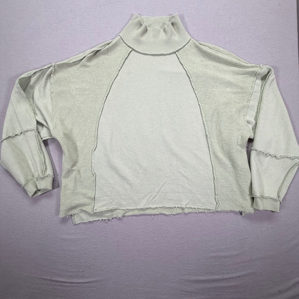 American Eagle Sweatshirt Womens Large Good Sage Green Raw Seam Mock Neck Boxy